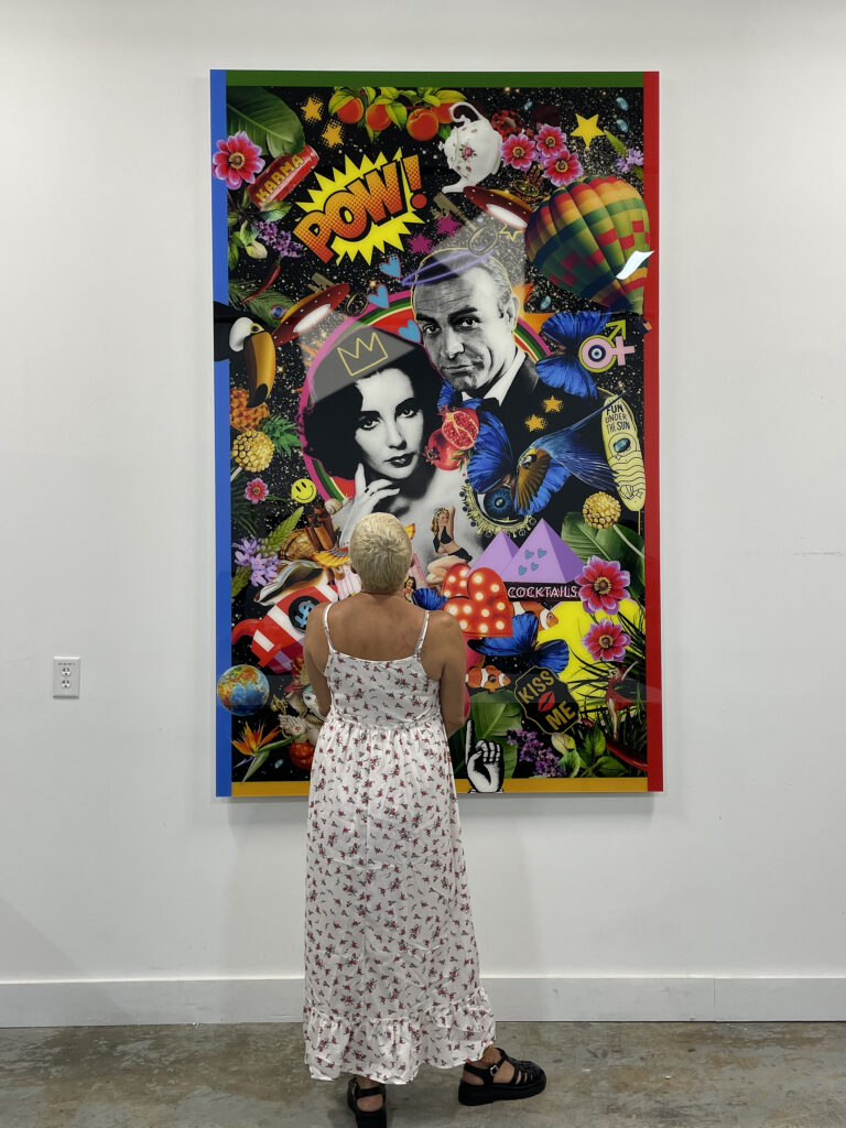Veronika Paderni viewing a large-scale commissioned Galaxy Epop artwork.