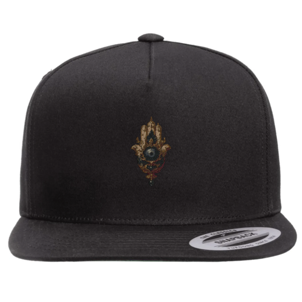 Black Hamsa Amulet snapback cap by Galaxy Epop with Hamsa symbol